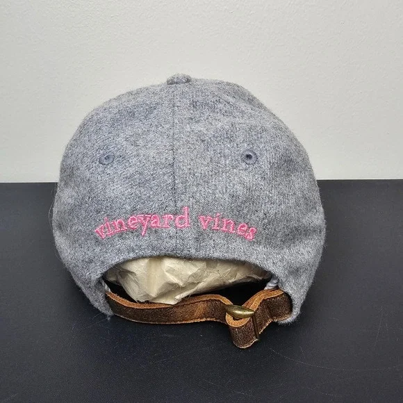 Vineyard Vines Hat Cap Mens Strap Back Grey Spellout Pink Whale Logo Golf Prep - Picture 5 of 9